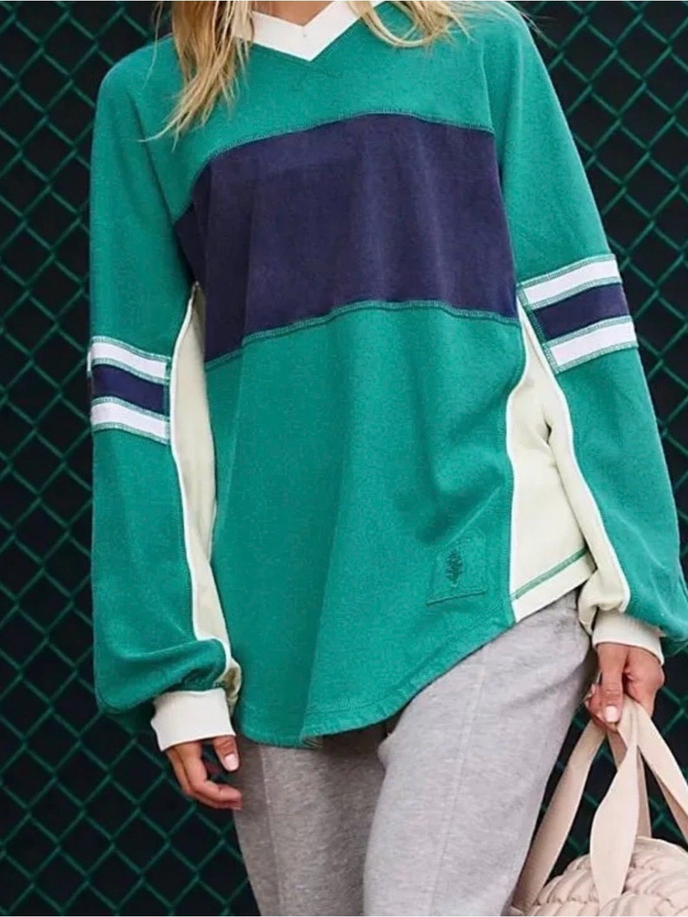NWT SZ MED Free People Rugby Ready Logo Layer Tee
